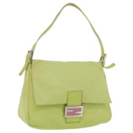 Borsa a spalla FENDI Mamma Baguette in pelle Verde Argento Auth 190637M