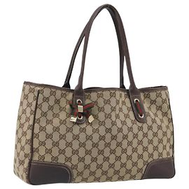 Borsa Tote GUCCI GG Canvas Web Sherry Line Marrone Oro 163805 Auth mr2841