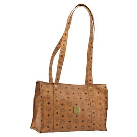MCM Vicetos Tote Bag PVC Leder Braun Goldfarben Auth BA14772