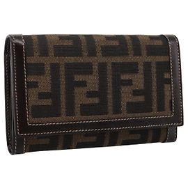 FENDI Zucca Canvas Bifold Wallet Black Brown Auth 196628V