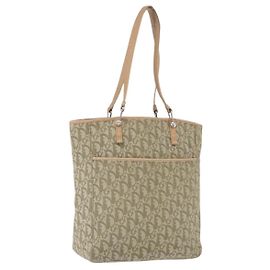 Borsa Tote Christian Dior Trotter Canvas Verde Argento Auth 198332