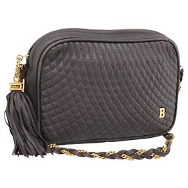 Borsa a tracolla con catena BALLY in pelle grigia tono oro Auth 196399A