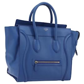Céline CELINE Luggage Mini Shopper Hand Bag Leather Blue Gold Tone Auth 196396A