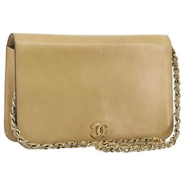 Borsa a tracolla CHANEL Matelasse con catena in pelle Beige Gold CC Auth ka5721