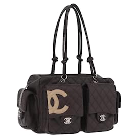 CHANEL Cambon Line Matelasse Hand Bag Leather Brown Silver CC Auth 196397SAV