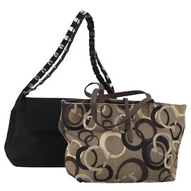 Bolsa de Ombro Salvatore Ferragamo Canvas 2 Set Preto Castanho Auth bs36793