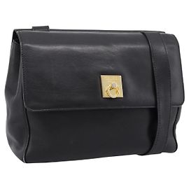 Céline Borsa a tracolla CELINE in pelle nera dettagli dorati Auth ep15804