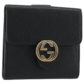 GUCCI Interlocking G Compact Wallet Leather Outlet Black 598167 Auth 198786A
