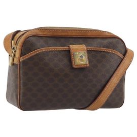 Céline Borsa a Tracolla CELINE Macadam PVC Pelle Marrone Tono Oro Auth BA14952