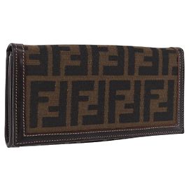 FENDI Zucca Canvas Lange Geldbörse Schwarz Braun Auth 196107V