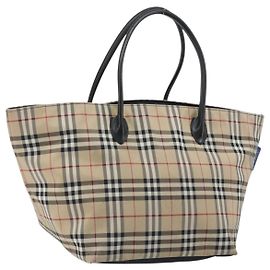 Borsa Tote Burberrys Nova Check Blue Label in tela beige autentica kk702