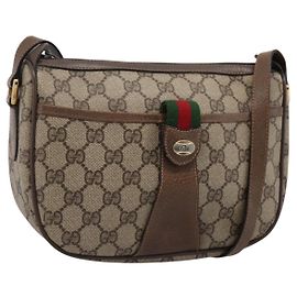 Bolso GUCCI GG Supreme Web Sherry Line PVC Beige Gold 89 02 032 Auth 198257