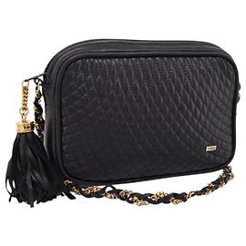 Borsa a tracolla con catena BALLY in pelle nera e oro Auth am8614A