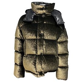 Giacca in Piumino Trapuntata Moncler Black / Gold Metallic Caille in Velluto Glitter