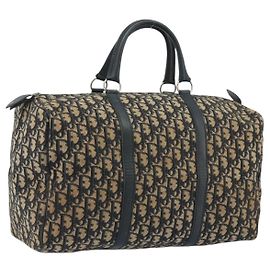Christian Dior Trotter Canvas Boston Bag Navy Silver Auth 195678