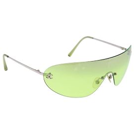Occhiali da sole senza montatura CHANEL Metallo Green Silver CC Auth BA15023M