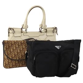 Set de 3 bolsos auténticos Salvatore Ferragamo PRADA Christian Dior Bag Trotter Canvas am12044