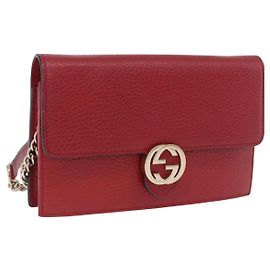 GUCCI Schulterbrieftasche mit Kette aus Leder Rot Gold 510314 Auth ka5723A