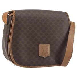 Céline Bolso de hombro CELINE Macadam PVC Cuero Marrón Tono Dorado Auth BA14939