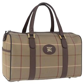 Borsa Boston Burberrys Nova Check Canvas Beige Tono Oro Auth 198326
