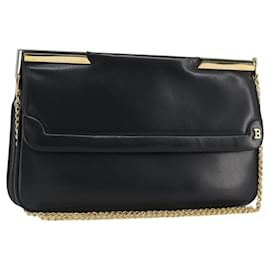 Borsa a tracolla con catena BALLY in pelle nera e oro Auth 196292 - Bally