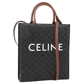 Céline CELINE Macadam Canvas Vertical Cabas Small Hand Bag PVC Brown Gold Auth 196692V