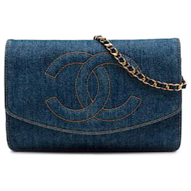 Borsa a tracolla Chanel CC Denim Wallet On Chain Blu