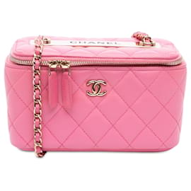 Small Vanity Case Chanel Trendy CC in pelle di agnello matelassé rosa con tracolla a catena