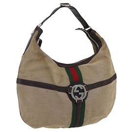 Borsa a Tracolla GUCCI Web Sherry Line Canvas Beige Silver 114871 Auth mr2006