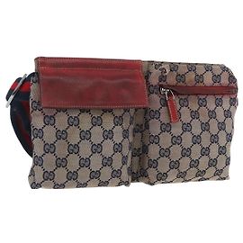 GUCCI GG Canvas Sherry Line Gürteltasche Beige Silver 28566 Auth LNZ713
