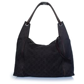 Gucci, borsa in denim GG marrone con manico in pelle
