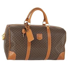 CELINE Macadam Canvas Boston Bag PVC Leather Brown Gold Auth 165025V - Céline