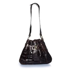 Lancel, borsa a tracolla in pelle di coccodrillo lucida marrone
