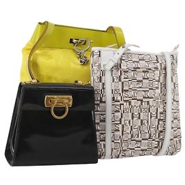 Borsa Salvatore Ferragamo Pelle Nylon Set da 3 Nero Giallo Bianco Auth 197582