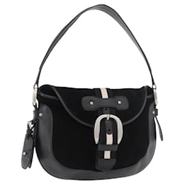 Borsa a tracolla BALLY in pelle scamosciata Nero Argento Auth sw721A - Bally