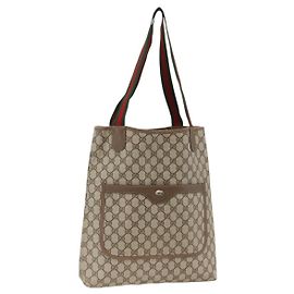 Bolso Tote GUCCI GG Supreme Web Sherry Line PVC Beige Red 39 02 003 Auth BSZ658