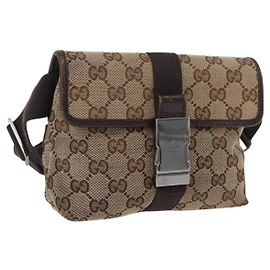 GUCCI GG Canvas Schultertasche Beige Silver 131236 Auth BSZ673