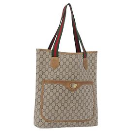 Borsa Tote GUCCI GG Plus Supreme Web Sherry Line PVC Beige Rosso Verde Auth BSZ695
