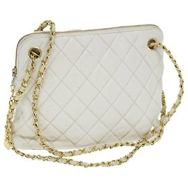 Borsa a tracolla CHANEL Matelasse con catena in pelle bianca CC Auth 77469