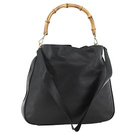Borsa a spalla GUCCI Bamboo in pelle 2way Nero Oro 001 1577 Auth BSZ637
