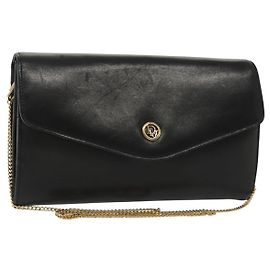 Borsa a Tracolla con Catena Christian Dior Pelle Nero Oro Auth 135164