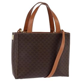 Céline Borsa a mano CELINE Macadam Canvas PVC Leather 2way Brown Gold Auth 142436