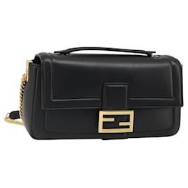 Borsa a tracolla FENDI baguette con catena in pelle nera e oro Auth yk20513SAV