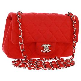 Borsa a tracolla CHANEL Matelasse 20 con catena in cotone rosso e CC argento Auth 167964SAV