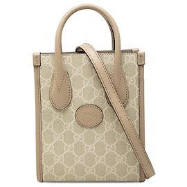 Bolsa Satchel Mini GG Supreme Interlocking G Gucci Bege