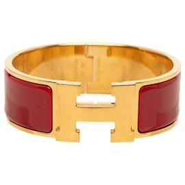 Gold Hermès Wide Enamel Clic Clac H Bracelet GM
