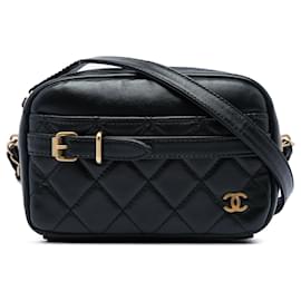 Black Chanel Small Quilted Lambskin Buckle Camera Bag