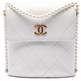 Bolso Hobo Crossbody Chanel Small Quilted Calfskin About Pearls Blanco