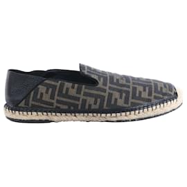 Espadrillas Fendi ZUCCa in pelle x tessuto marrone x nero 7P1359, Taglia EU 44
