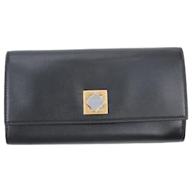 Bottega Veneta Continental Wallet aus glattem schwarzem Leder